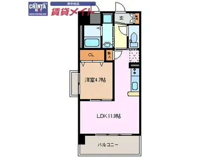 神話の杜K(1LDK/4階)の間取り写真