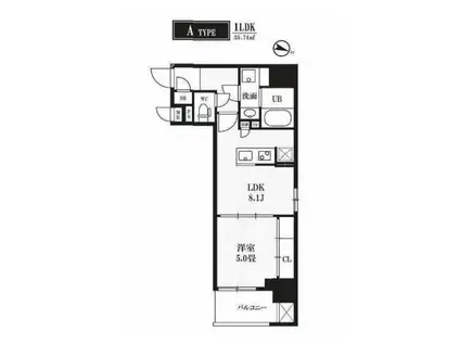 ピークス神田(1LDK/8階)の間取り写真