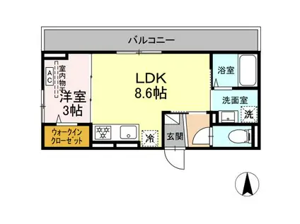 ディー パイナ松見町(1LDK/2階)の間取り写真