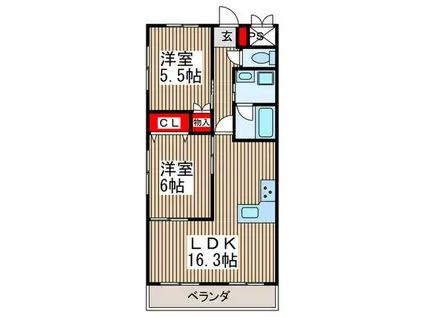 マルナカビレッジ弐番館(2LDK/2階)の間取り写真