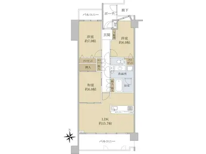 香久山パークスクエア N棟(3LDK/9階)の間取り写真