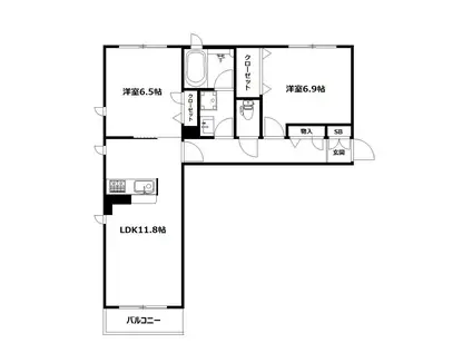 ウェルシーフィールドII三ツ沢(2LDK/2階)の間取り写真