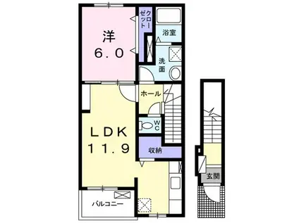 ウィステリア・トレリスII(1LDK/2階)の間取り写真
