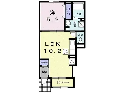 コットンフィールド(1LDK/1階)の間取り写真