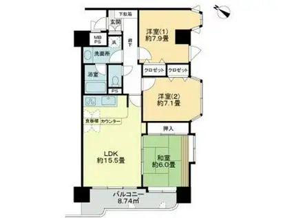 ライオンズプラザ北仙台(3LDK/9階)の間取り写真