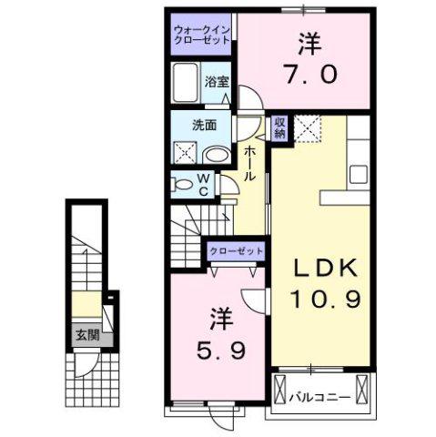 レジデンスヒルN VIII(2LDK/2階)の間取り写真