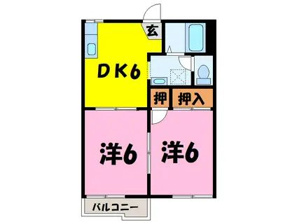 リッチワン(2DK/2階)の間取り写真