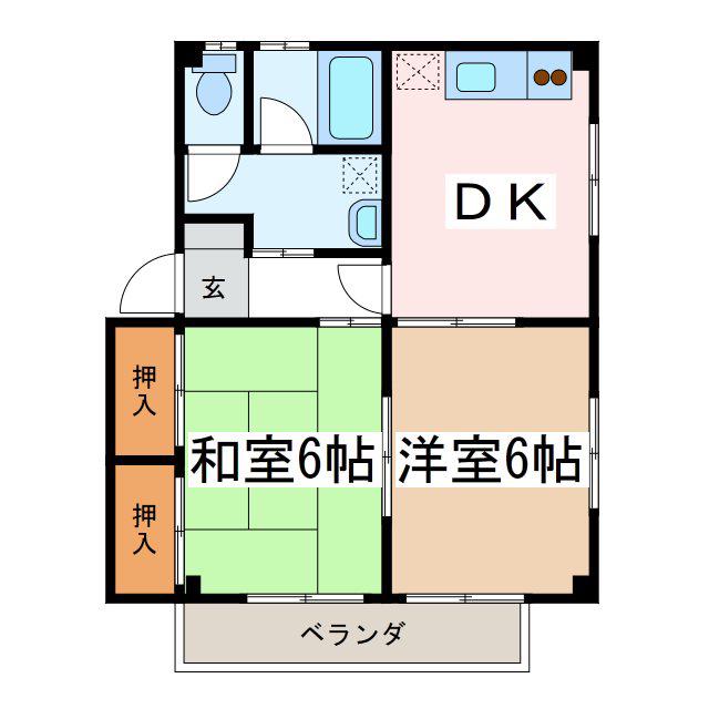 コーポナカジマE棟(2DK/2階)の間取り写真
