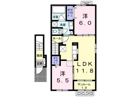 ル・ヴァヌルー I(2LDK/2階)の間取り写真