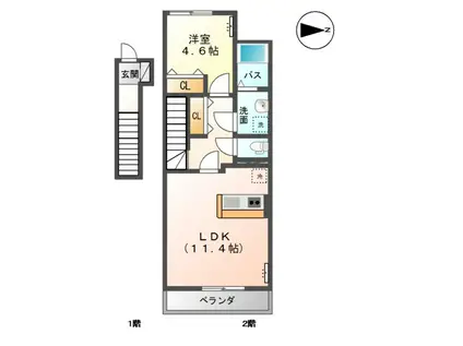 スターテラスL(1LDK/2階)の間取り写真