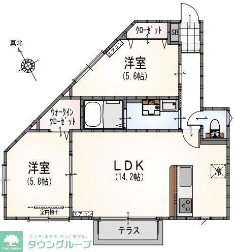 サンライズ登戸I(2LDK/1階)の間取り写真
