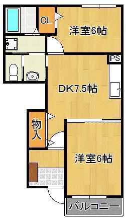 ライフサニー浅川I(2DK/1階)の間取り写真