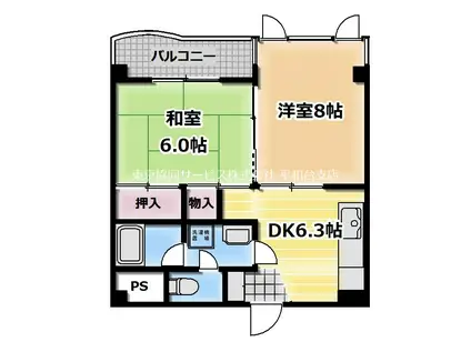 パーシモンハウス(2DK/4階)の間取り写真