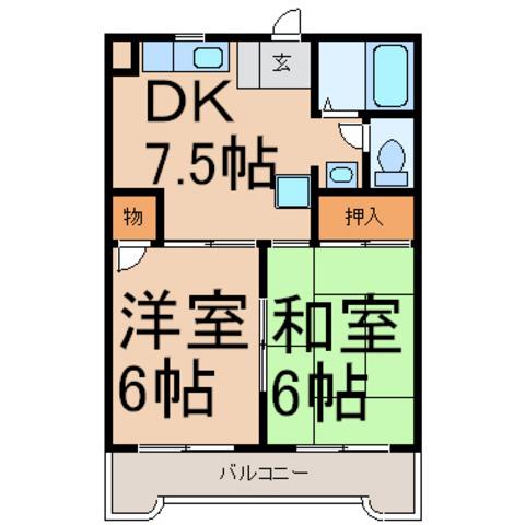 ハイツ上北台(2DK/1階)の間取り写真