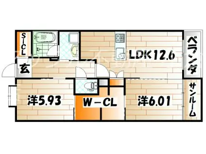 赤坂リプル(2LDK/3階)の間取り写真