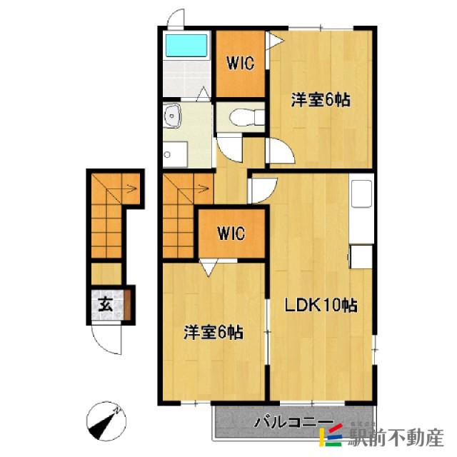 カサブランカ弐番館(2LDK/2階)の間取り写真