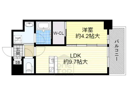 レシオ千里丘(1LDK/4階)の間取り写真