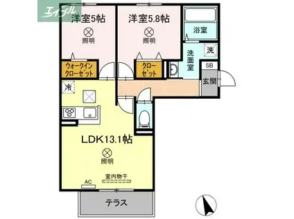 SINFARIA HARAOSHIMA B棟(2LDK/3階)の間取り写真