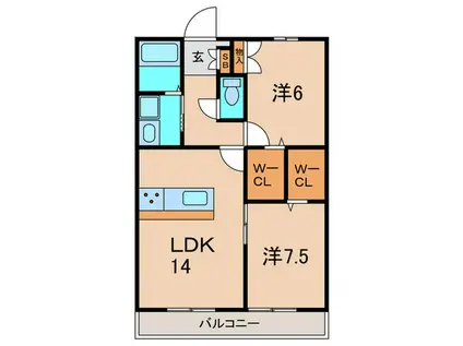 ベルフィールド(2LDK/1階)の間取り写真
