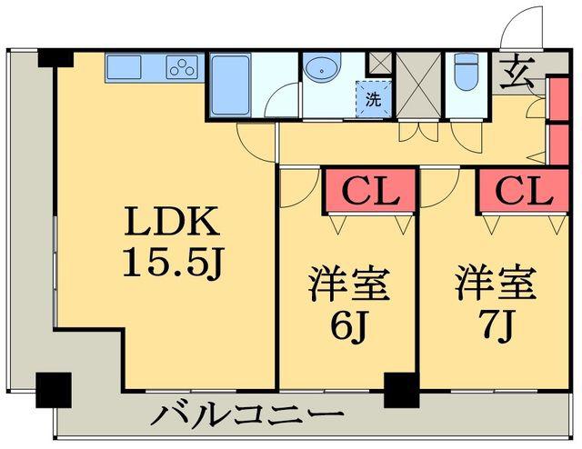 オーシャンビュー壱番館(2LDK/13階)の間取り写真