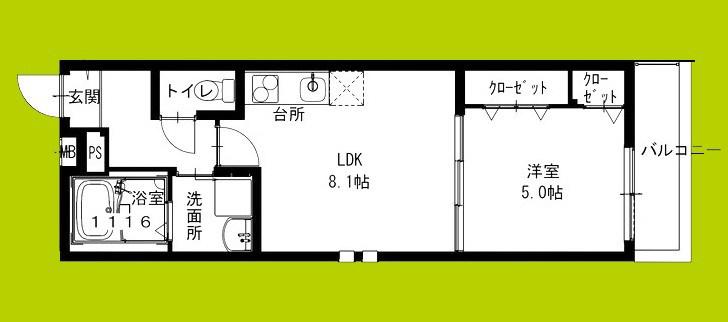 フジパレス北野田VI番館(1LDK/2階)の間取り写真