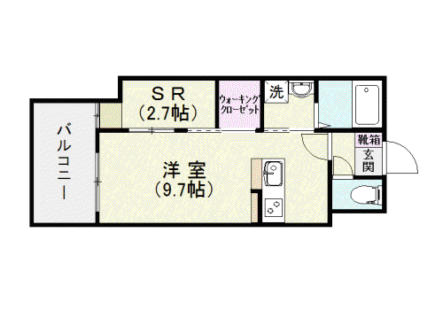S-FORT鹿児島中央(ワンルーム/6階)の間取り写真
