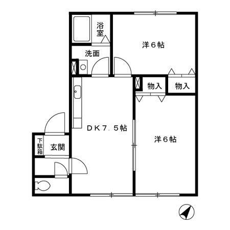 ハイセレール三好(2DK/2階)の間取り写真