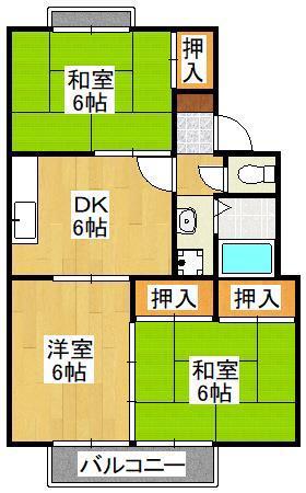 セジュール田原(3DK/1階)の間取り写真