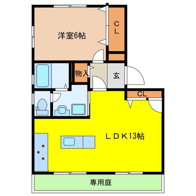 グリーンパークはやのA(1LDK/1階)の間取り写真