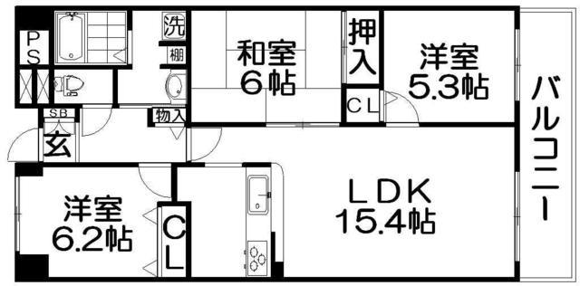 リーベスト寝屋川(3LDK/6階)の間取り写真
