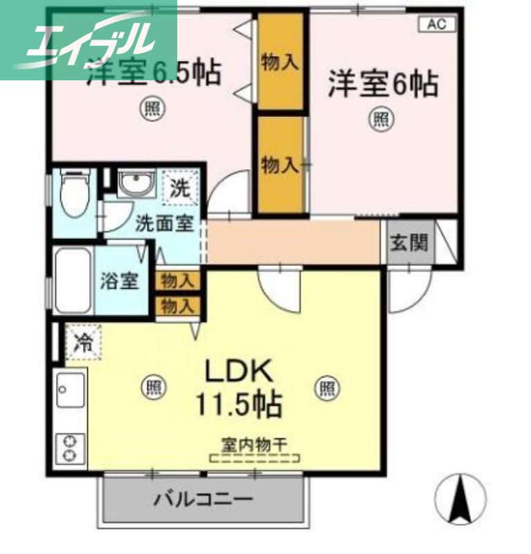 ハイカムール花尻B棟(2LDK/2階)の間取り写真