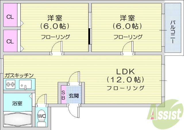 ピュアライフもがみ(2LDK/3階)の間取り写真