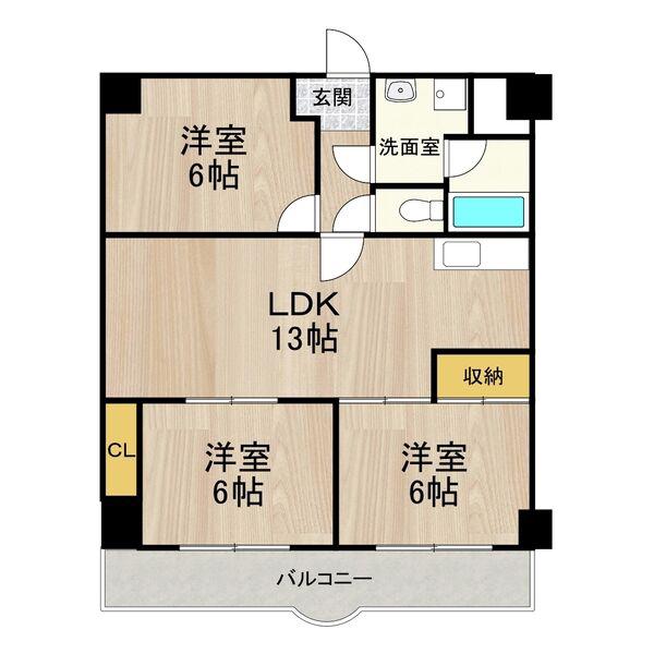 フェルザ長田(3LDK/9階)の間取り写真
