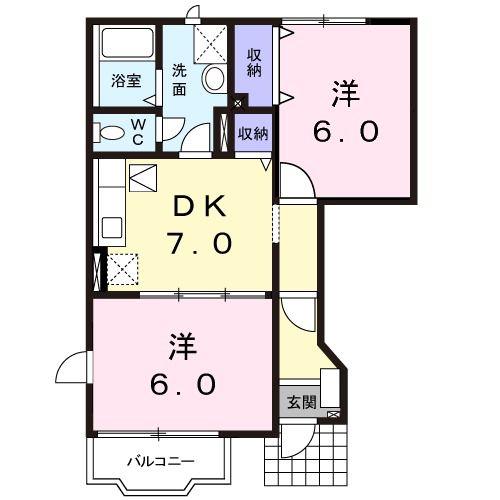 カーサ・みすずA(2DK/1階)の間取り写真