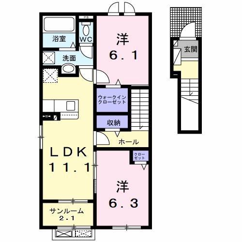 ルーエハイム(2LDK/2階)の間取り写真