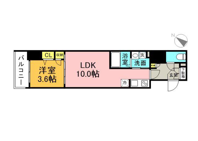 S-RESIDENCE東千田公園ALESIA(1LDK/4階)の間取り写真