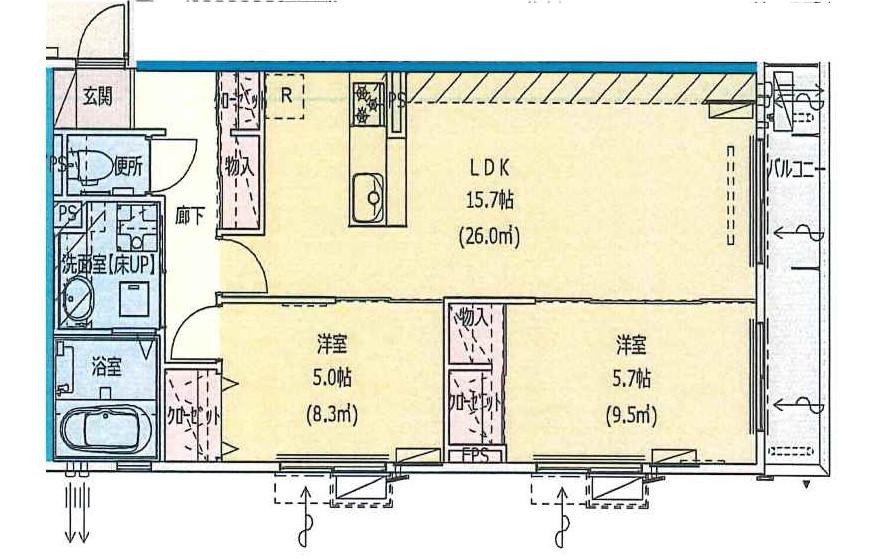 シャトーリーブル(2LDK/3階)の間取り写真