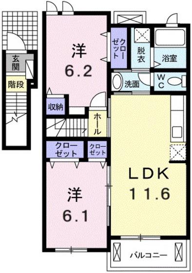 エテルノアロッジオ弐番館(2LDK/2階)の間取り写真