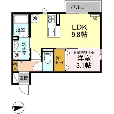 アルファキューブ(1LDK/2階)の間取り写真
