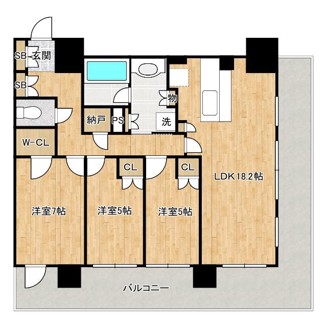 ブランズタワー御堂筋本町(3LDK/21階)の間取り写真