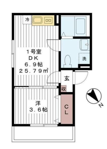 AJ 新松戸LL(1DK/1階)の間取り写真