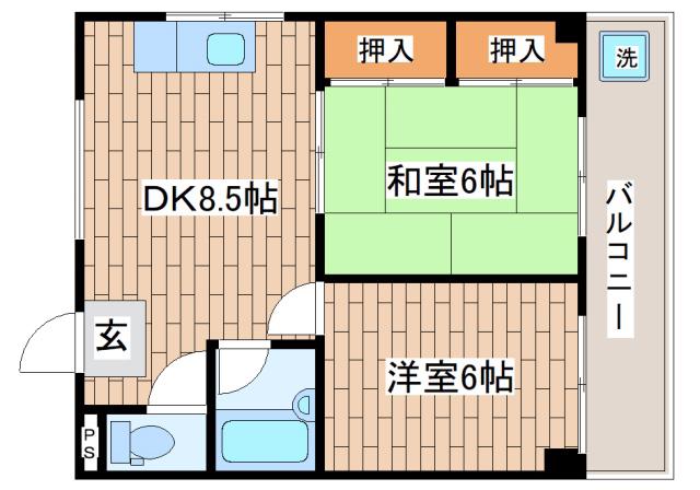 第二ハイツ中山(2DK/4階)の間取り写真