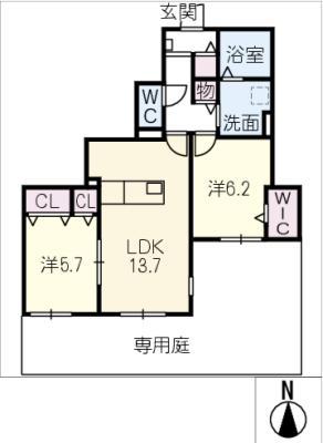 CRESTIA(2LDK/1階)の間取り写真