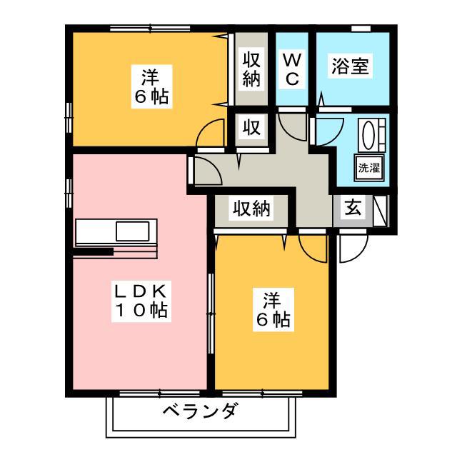 ウィルモア ハピネス A棟(2LDK/2階)の間取り写真