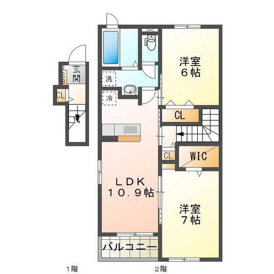 アーク D(2LDK/2階)の間取り写真