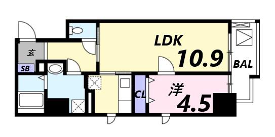 プラチナコートII(1LDK/9階)の間取り写真