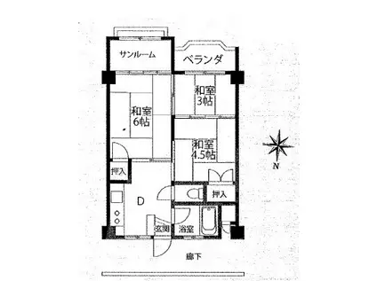 浜見台マンション(2DK/3階)の間取り写真
