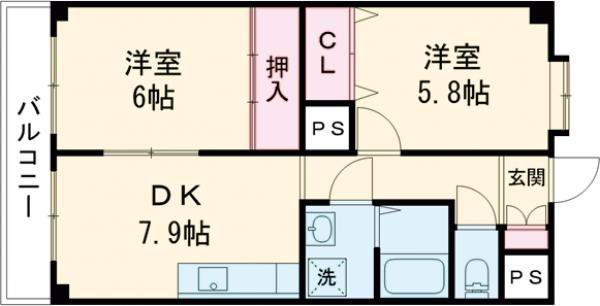 BALCONY8南の丸(2DK/5階)の間取り写真