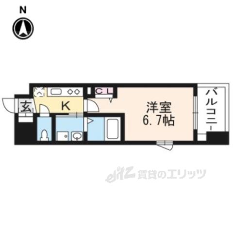 アスヴェル京都太秦(1K/7階)の間取り写真