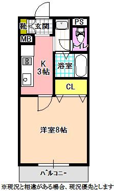 レジデンス市田(1K/1階)の間取り写真
